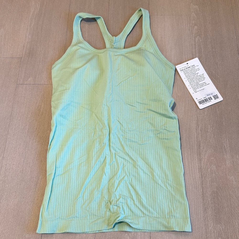 Lululemon ebb to street tank green size 6